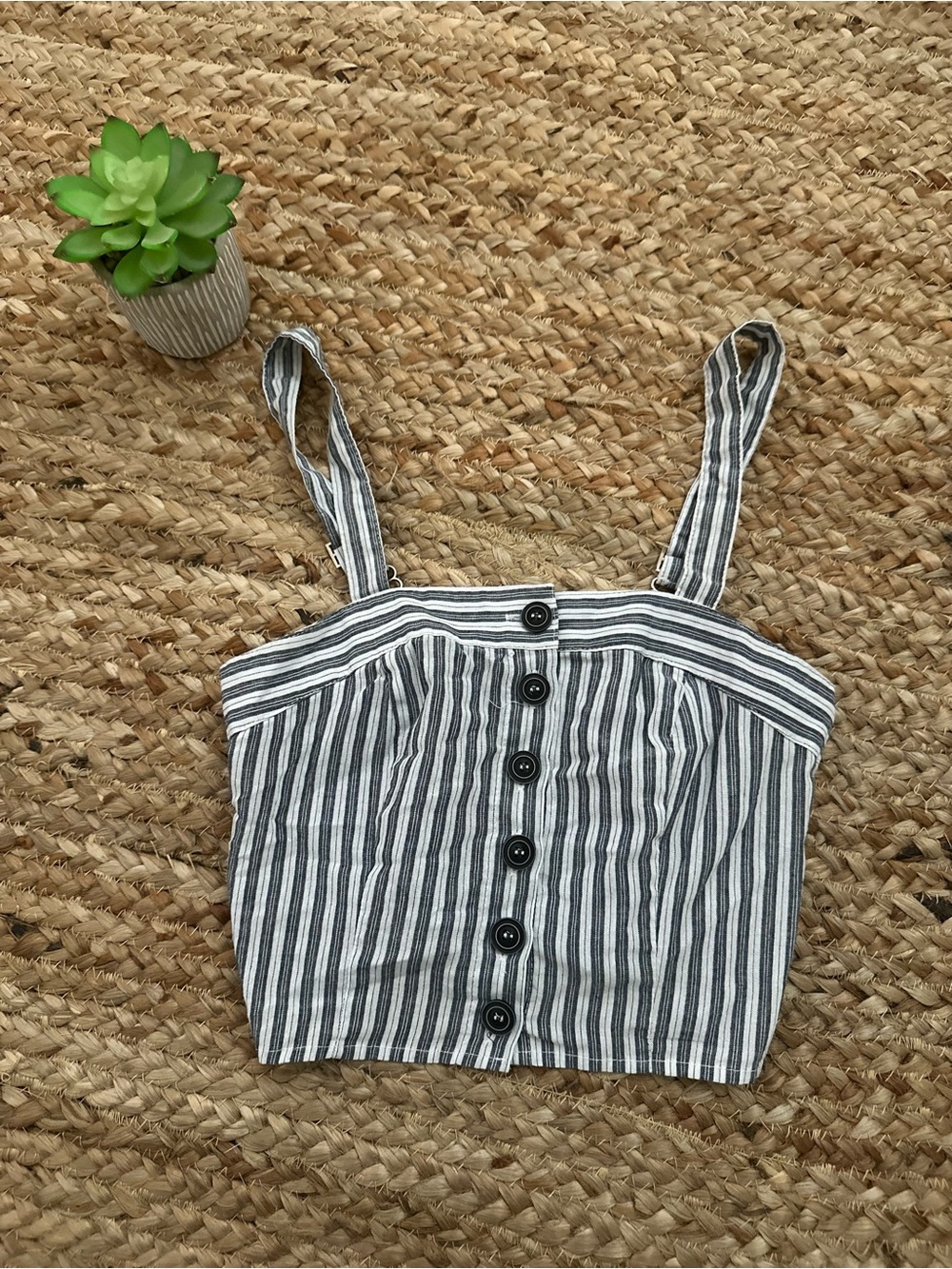 STRIPED BUTTON DOWN CROP TANK
